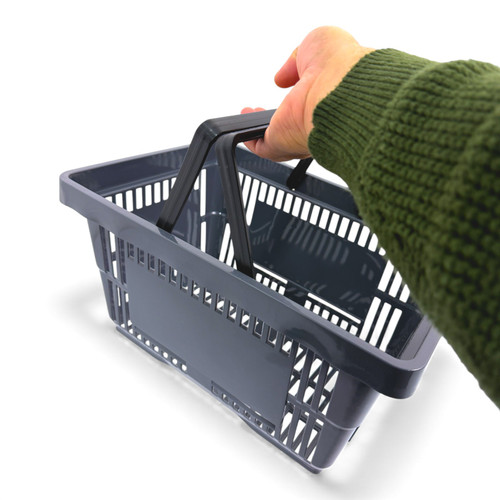 28L Dark Grey Plastic Shopping Basket, close product view on a white background, gallery image 9 of 14