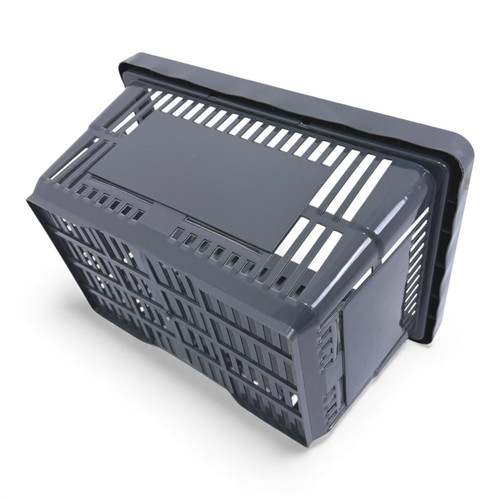 28L Dark Grey Plastic Shopping Basket–HDPE,Foldable Handles,Stackable Retail Use