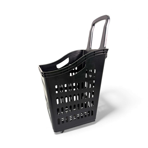 68L 4-Wheel Plastic Shopping Trolley Basket – Extra Large, Heavy-Duty Black