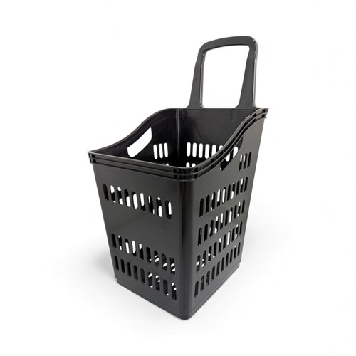 68L 4-Wheel Plastic Shopping Trolley Basket – Extra Large, Heavy-Duty Black