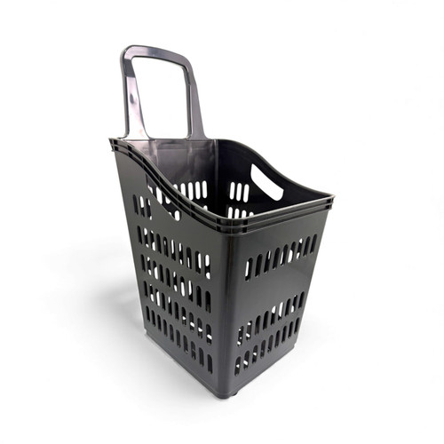 68L 4-Wheel Plastic Shopping Trolley Basket – Extra Large, Heavy-Duty Black