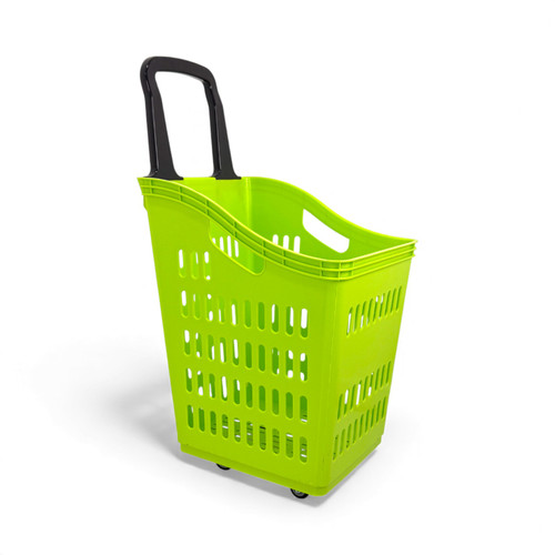 68L 4-Wheel Plastic Shopping Trolley Basket – Extra Large, Heavy-Duty Lime Green
