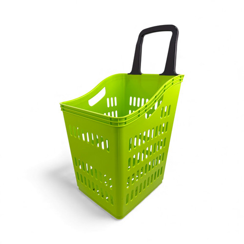 68L 4-Wheel Plastic Shopping Trolley Basket – Extra Large, Heavy-Duty Lime Green
