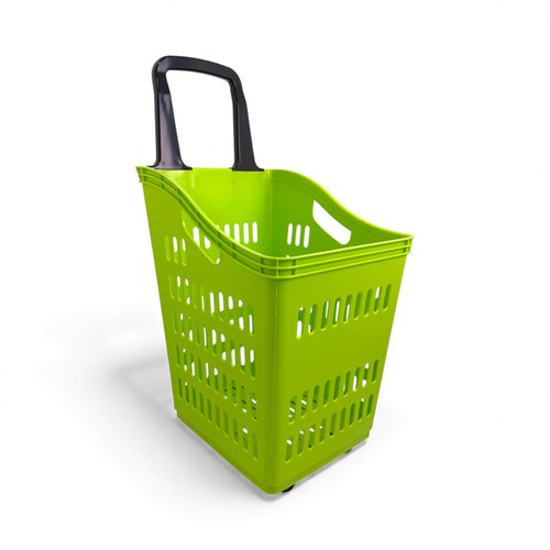 68L 4-Wheel Plastic Shopping Trolley Basket – Extra Large, Heavy-Duty Lime Green