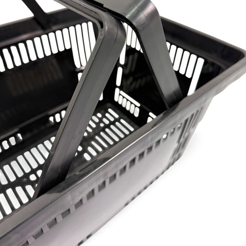 22L Black Plastic Shopping Basket, product shown against a coloured background