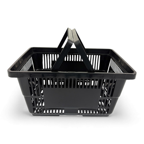28L Black Plastic Shopping Basket, product shown on a white background, standard product photograph