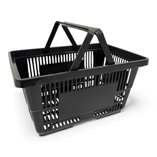 28L Black Plastic Shopping Basket, product shown on a white background