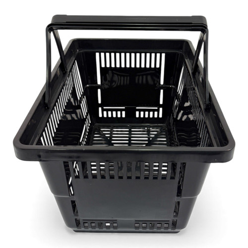 28L Black Plastic Shopping Basket, close product view on a white background, close product photograph