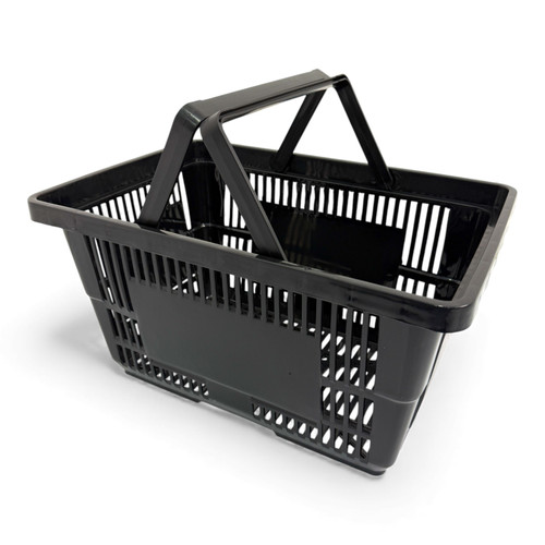 28L Black Plastic Shopping Basket–HDPE,Foldable Handles,Stackable Retail Use