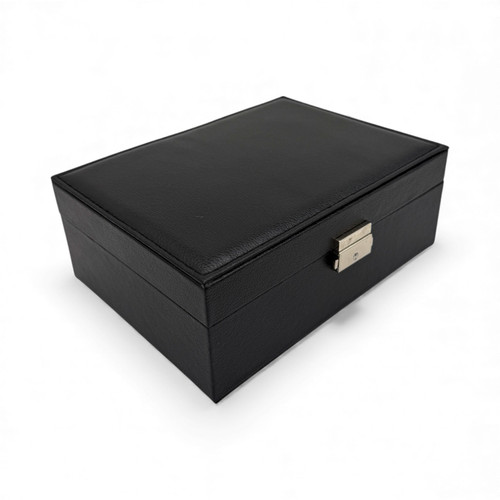 2 Layer PU Leather Double Layer Jewellery Box /Lock & Key–Huge Capacity, Black