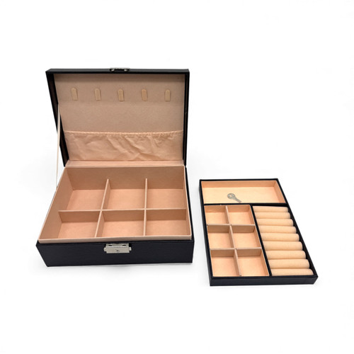 2 Layer PU Leather Double Layer Jewellery Box /Lock & Key, product shown on a white background, brightly lit product image
