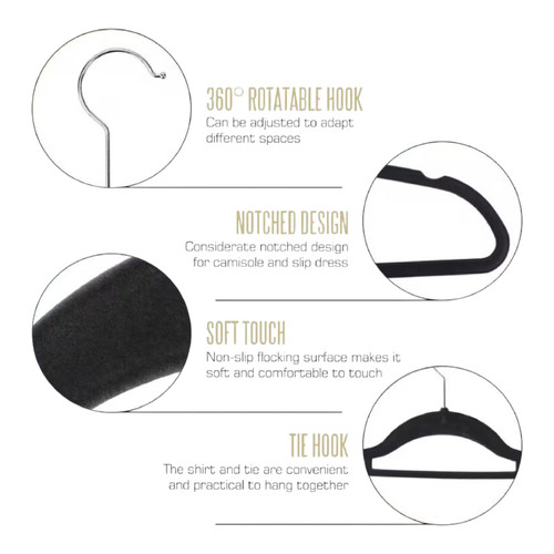 Velvet Coat Hangers Adult Heavy Duty Non-Slip Slim Hangers with Swivel Hook