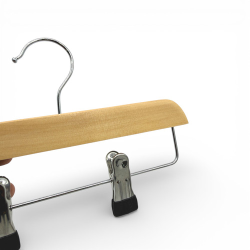 Kids Wooden Trouser Skirt Clip Hanger 25cm with Adjustable Chrome Clips