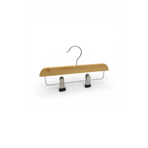 Kids Wooden Trouser Skirt Clip Hanger 25cm with Adjustable Chrome Clips, product shown on a white background, open, centred square layout