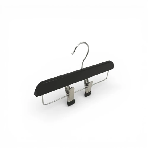 Kids Wooden Trouser Skirt Clip Hanger 25cm with Adjustable Chrome Clips, product shown on a white background, balanced, centred square layout