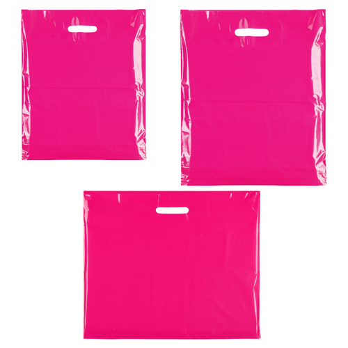 Plastic Plain Hot Pink Carrier Bags –Recyclable Retail Shopping Bags (4 Sizes)