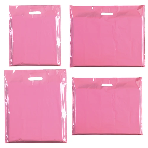 Plastic Plain Baby Pink Carrier Bags, product shown against a coloured background