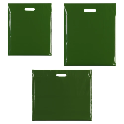 Plastic Plain Harrods Green Carrier Bags, product shown against a coloured background
