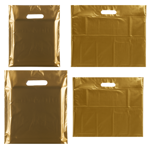 Plastic Plain Gold Carrier Bags, product shown against a coloured background