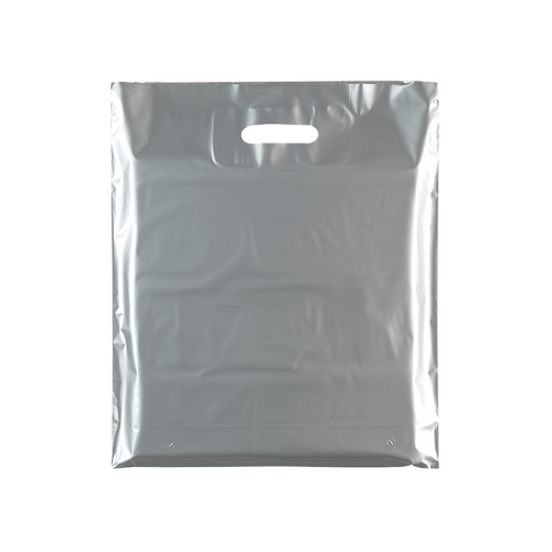 Plastic Plain Silver Carrier Bags–Retail Shopping Bags (4 Sizes)
