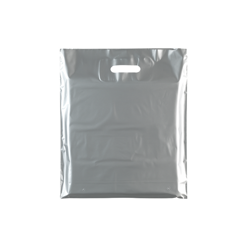 Plastic Plain Silver Carrier Bags–Retail Shopping Bags (4 Sizes)