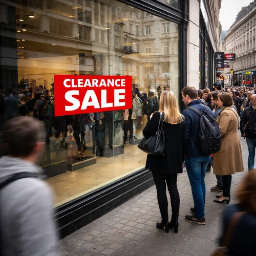 Clearance Sale Window Poster 75x30cm, printed product shown against a dark background
