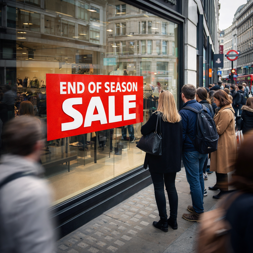 End of Season Sale Window Poster 75x30cm – Red Retail Sign, Easy Hang