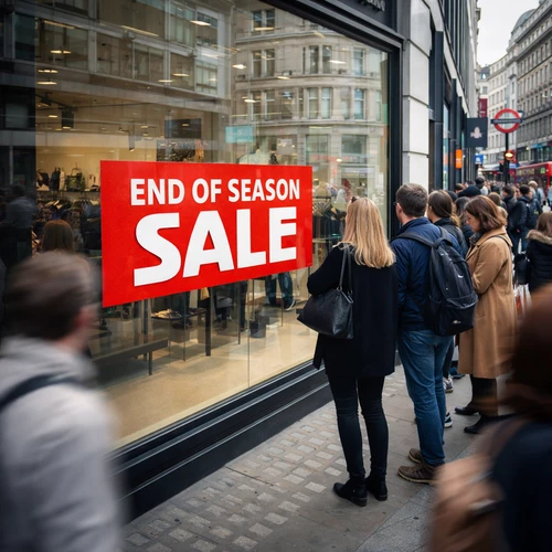 End of Season Sale Window Poster 75x30cm, printed product shown against a dark background