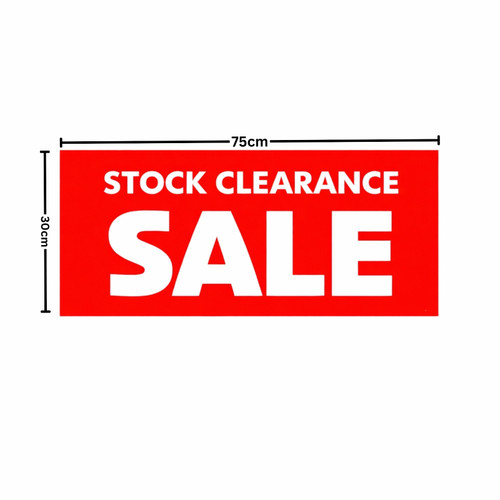 Stock Clearance Sale Window Poster 75x30cm, dimension guide on a white background