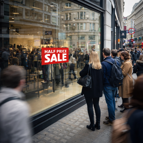 Half Price Sale Window Poster 75x30cm – Red Retail Sign, Easy Hang