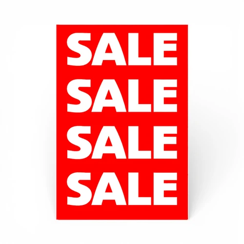 Sale A1 Poster, store-closing sale message on a white background, full-height product photograph