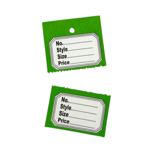 1000 Unstrung Perforated Stock Tickets 41x63mm Green Swing Tags for Tagging Guns, product shown on a white background, balanced, centred square layout