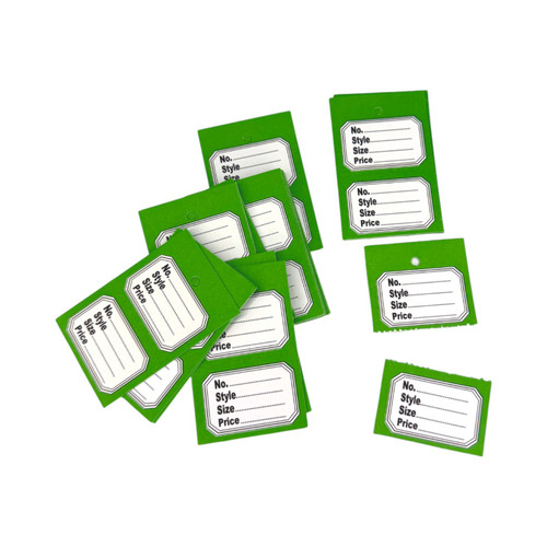 1000 Unstrung Perforated Stock Tickets 41x63mm Green Swing Tags for Tagging Guns, product shown on a white background, standard product photograph