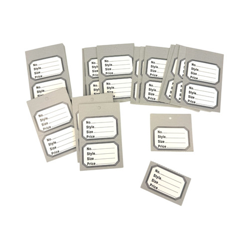 1000 Unstrung Perforated Stock Tickets 41x63mm Silver Swing Tags for Tagging Guns, standard product photograph