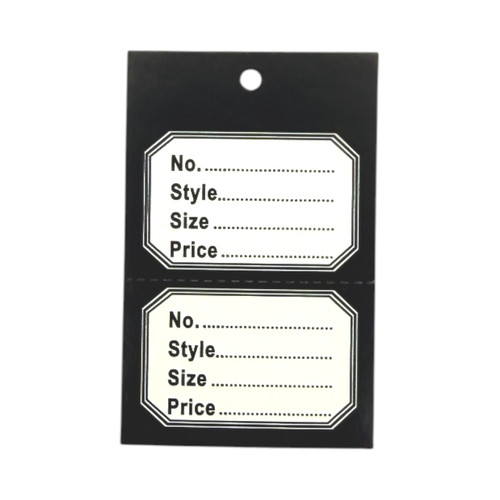 1000 Unstrung Perforated Stock Tickets 41x63mm Black Swing Tags for Tagging Guns, product shown on a white background