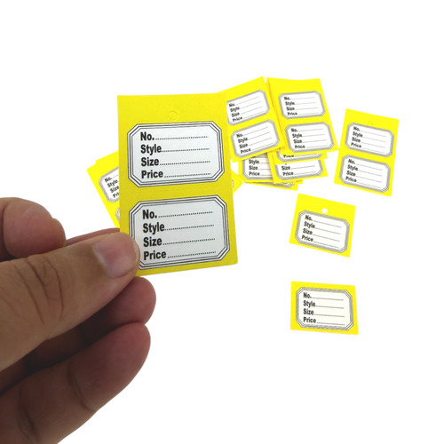 1000 Unstrung Perforated Stock Tickets 41x63mm Yellow Swing Tags for Tagging Gun, product shown against a coloured background, standard product photograph
