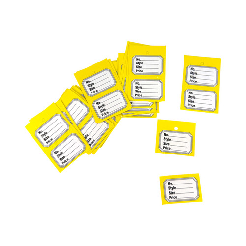 1000 Unstrung Perforated Stock Tickets 41x63mm Yellow Swing Tags for Tagging Gun, product shown on a white background, standard product photograph