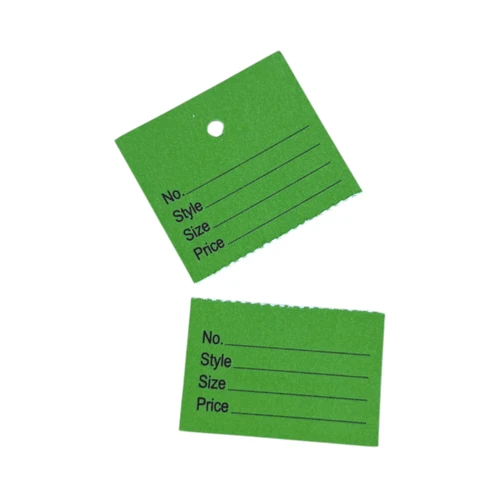 1000 Unstrung Perforated Stock Tickets 41x63mm Green, Swing Tags for Tagging Gun, product shown on a white background, balanced, centred square layout