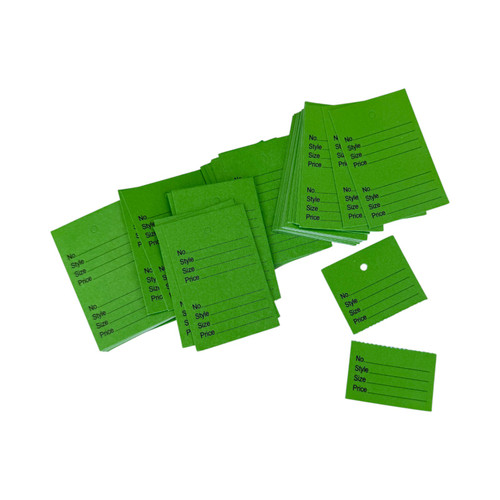 1000 Unstrung Perforated Stock Tickets 41x63mm Green, Swing Tags for Tagging Gun