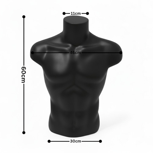 Black Male Torso Bust Mannequin Upper Half Body Display for T-Shirts Jumpers etc