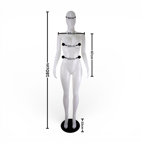 Matte White Plastic Female Display Mannequin 178cm with Metal Base, balanced, centred square layout