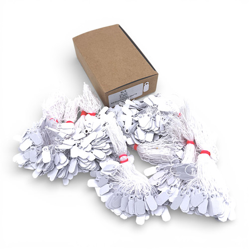 White Strung Parcel Tags with Cotton String –20 x 8mm Traditional Labels