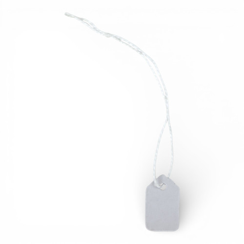 White Strung Parcel Tags with Cotton String, product shown on a white background, balanced, centred square layout