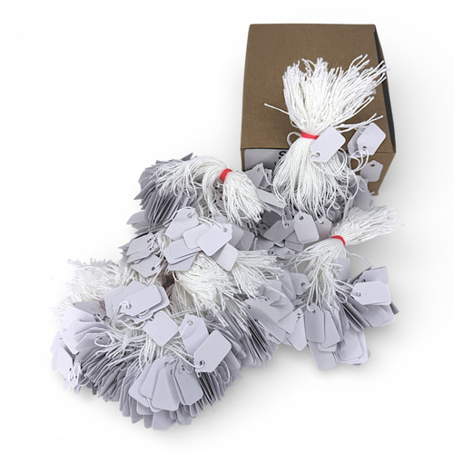 White Strung Parcel Tags with Cotton String – 25 x 15mm Traditional Labels