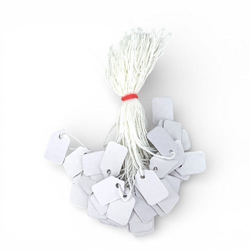 White Strung Parcel Tags with Cotton String – 25 x 15mm Traditional Labels