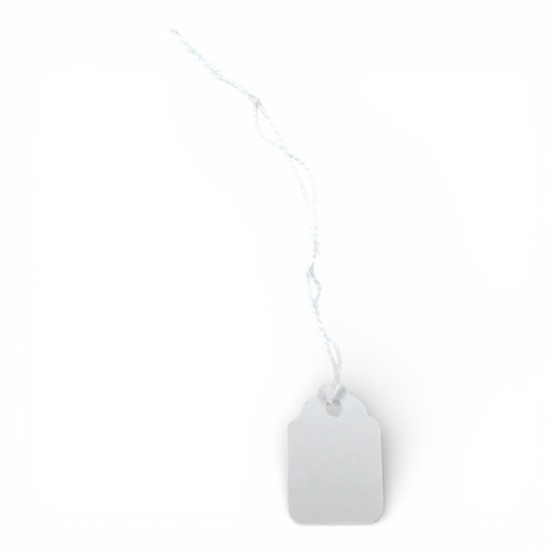 White Strung Parcel Tags with Cotton String, product shown on a white background, balanced, centred square layout