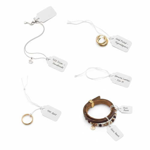 White Strung Parcel Tags with Cotton String, product shown on a white background