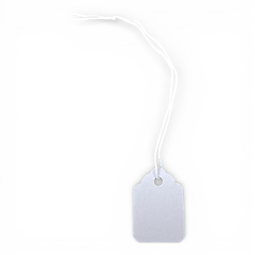 White Strung Parcel Tags with Cotton String, product shown on a white background, balanced, centred square layout