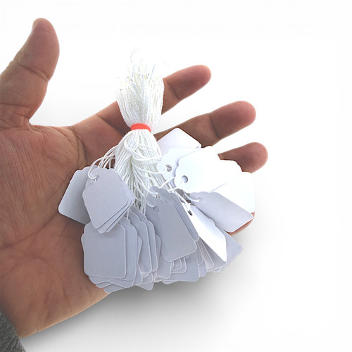 White Strung Parcel Tags with Cotton String – 32 x 22mm Traditional Labels
