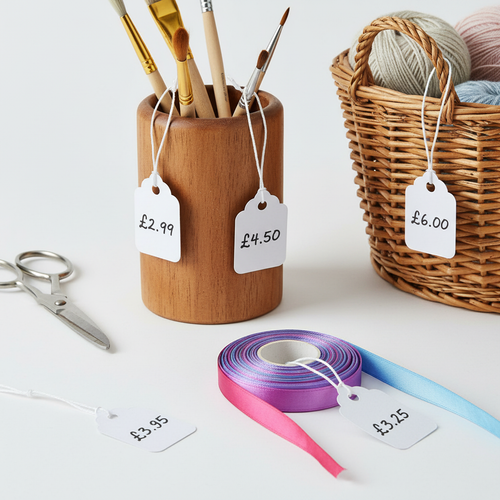 White Strung Parcel Tags with Cotton String, close product view against a light background